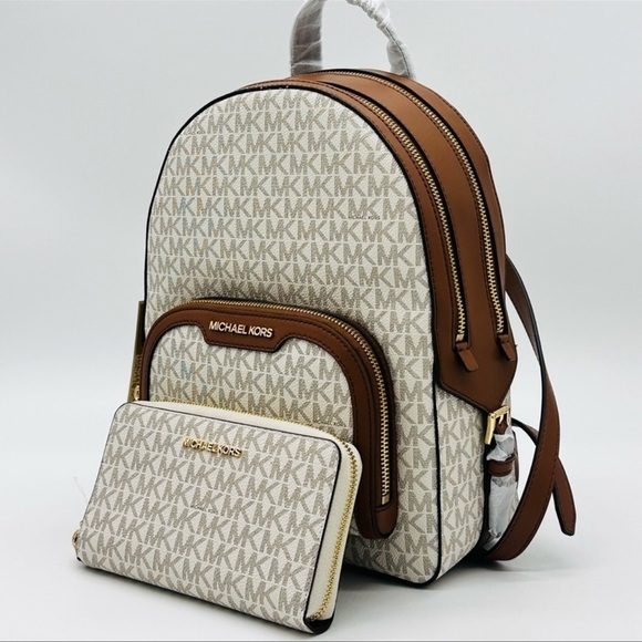 Michael Kors Medium Jaycee Zip Packet Backpack & Large Flat MF Phone Case Wallet - Picture 2 of 15